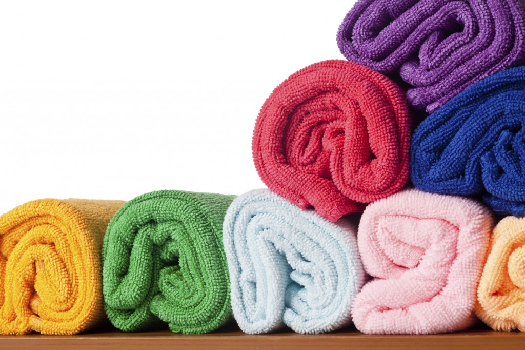 Rolls of colorful microfiber towels